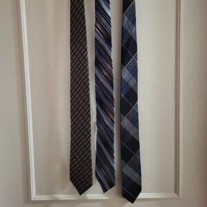 3 Men's Silk Blend Ties Bundle Kenneth Cole Reaction Unlisted Plaid Striped